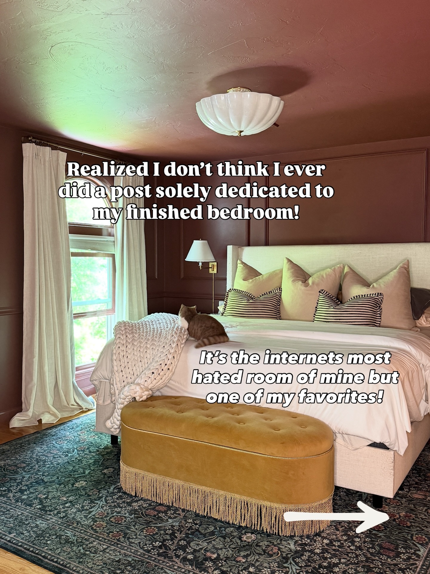 This is the most controversial room in my house… and also one of my personal favorites 💁🏻‍♀️

When I picked this color I knew it would be polarizing, but I wasn’t expecting it to go that viral. From the ceiling to the trim to the closet doors, yes, it’s all the same shade — and I still love it just as much today.

The internet had a lot to say — some called it moody and elegant, others said it felt like a haunted hospital 🫣
But to me? This room feels cozy, rich, lived-in, and unexpected — and that’s exactly what I was going for.

I always want my spaces to feel both bold and rooted in history — like a story unfolding over time. And for me, this room nails that.

Swipe to see more of the color that had everyone spiraling 👀

#MoodyBedroom #CozyTraditionalStyle #InteriorColorTrends #BoldPaintChoice #BedroomInspo #DesignWithoutRules #EclecticHomeStyle #HistoricPaintColors #WhimsicalHome #TraditionalWithATwist #PaintedCeilingTrend #ColorDrenchedRooms #HomeWithEm #benjaminmoore