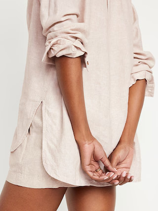 Linen-Blend Button-Down Boyfriend Shirt | Old Navy (US)