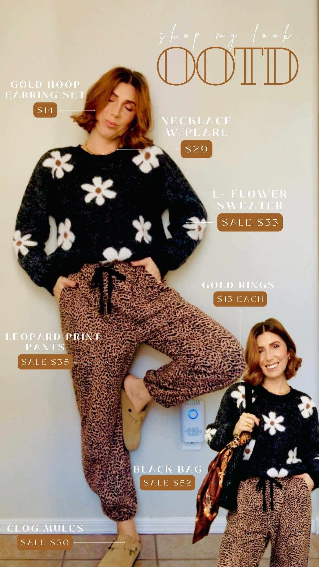 Mixing patterns isn’t always a scary thing, as long as they’re in the same color tones, you literally can’t go wrong! Fuzzy floral sweater, I sized up to a large for an oversized fit, and the sleeve length fit perfectly, even though I normally wear a small. And the leopard print pants are a little wide, but they are a baggy fit, size medium, I normally wear a size small and these are a little oversized, but the length is definitely a short girl friendly as I am 54 and after washing and shrinking these barely hit the bottom of my ankle.

#LTKootd #LTKSaleAlert #LTKPetite