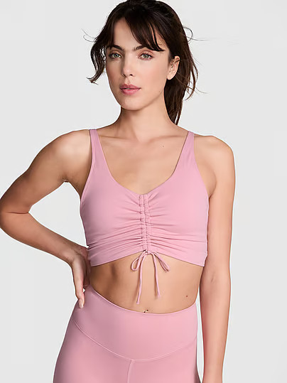 Relay Ruched Plunge Sports Bra, Pink, S - Women's Sport Bras - PINK | Victoria's Secret (US / CA )