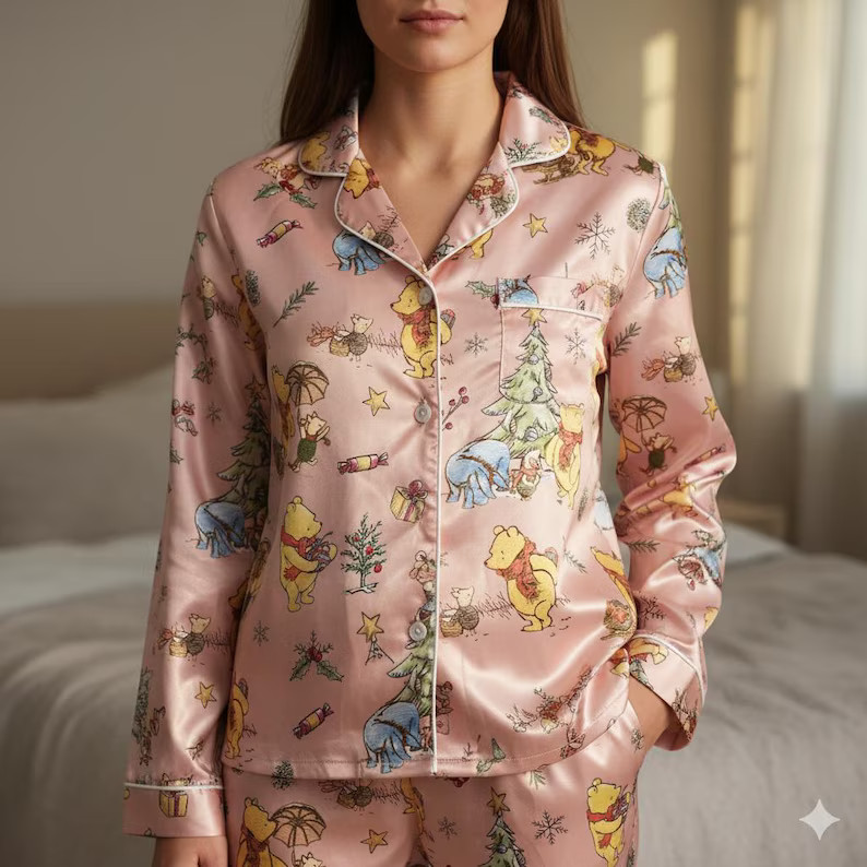 Vintage Disney Winnie the Pooh Christmas Satin Pajamas Set, Retro Pooh and Friends Pajama, Family... | Etsy (US)