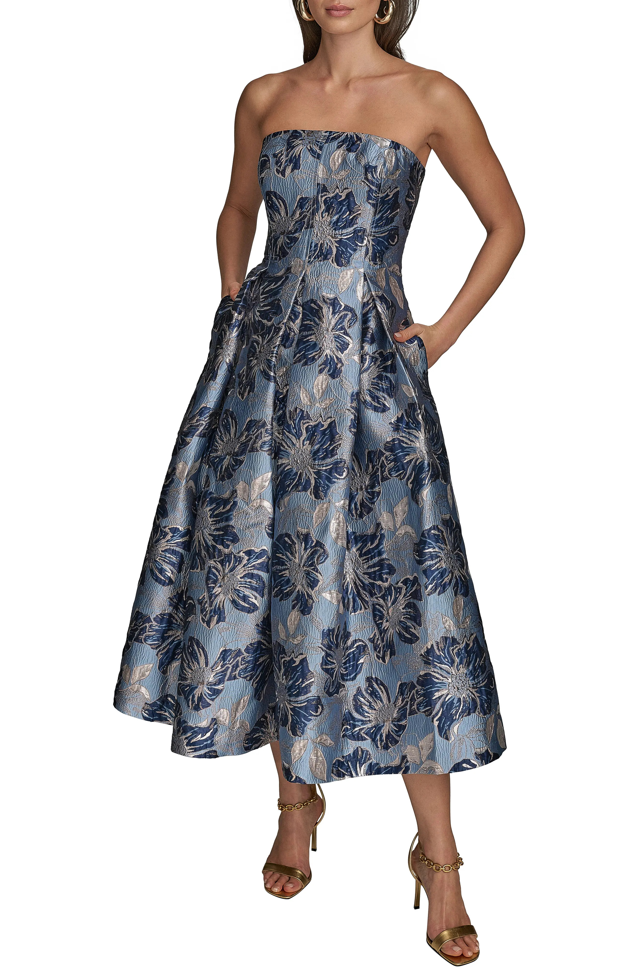 Floral Strapless Fit & Flare Midi Cocktail Dress (Women) | Nordstrom | Nordstrom