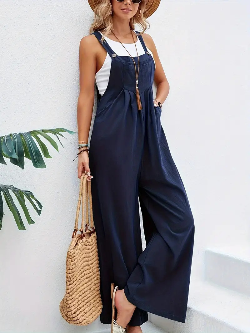 Boho Solid Sleeveless Long Length Jumpsuit Casual Baggy - Temu | Temu Affiliate Program