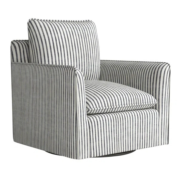 Kandyn 29.7" W Modern Soft Stripe Upholstered Swivel Barrel Chair with Removable Cushion | Wayfair North America