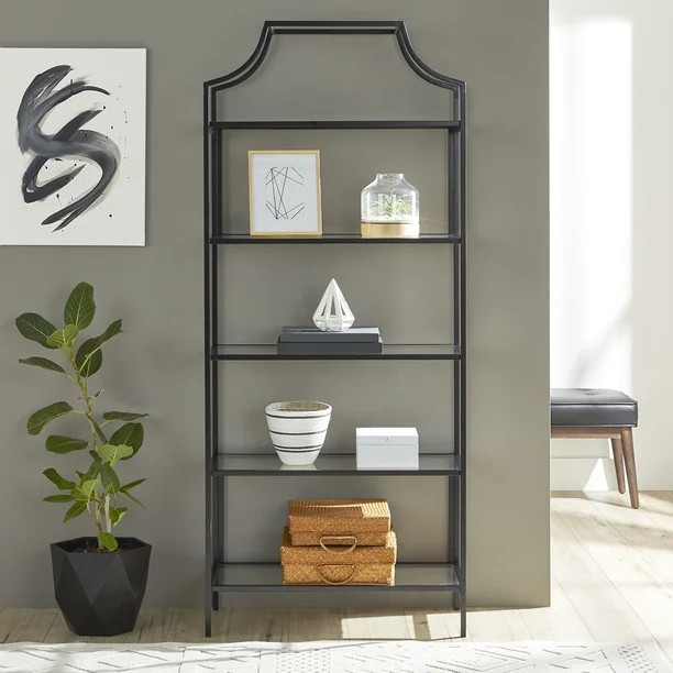 Better Homes & Gardens 71" Nola 5 Tier Etagere Bookcase, Black Finish - Walmart.com | Walmart (US)