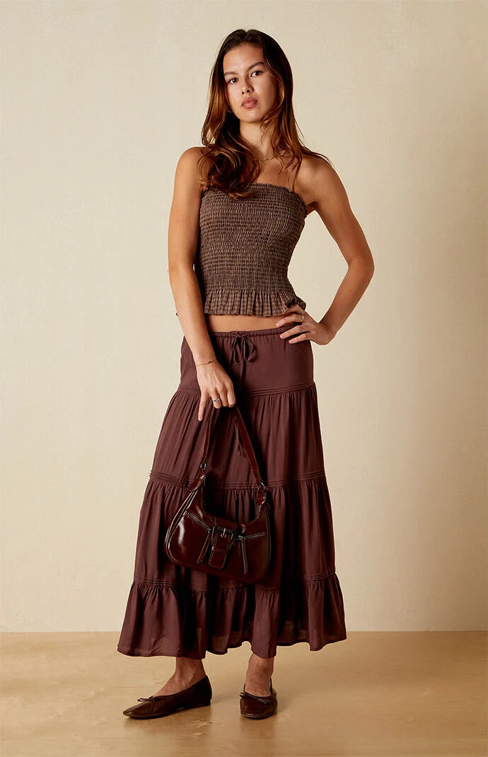 Your Favorite Women's Plaid Smocked Tube Top in Brown - Size Medium | PacSun
