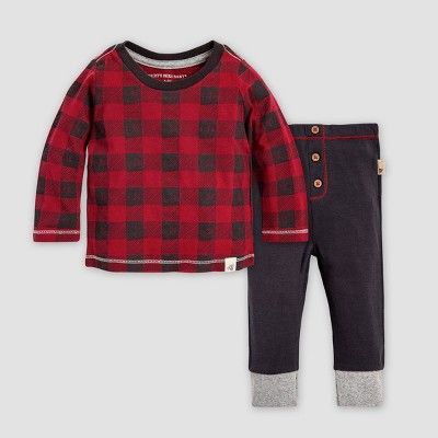 Burt's Bees Baby® Baby Boys' Organic Cotton Drawn Buffalo Check T-Shirt and Pant Set - Red/Black | Target