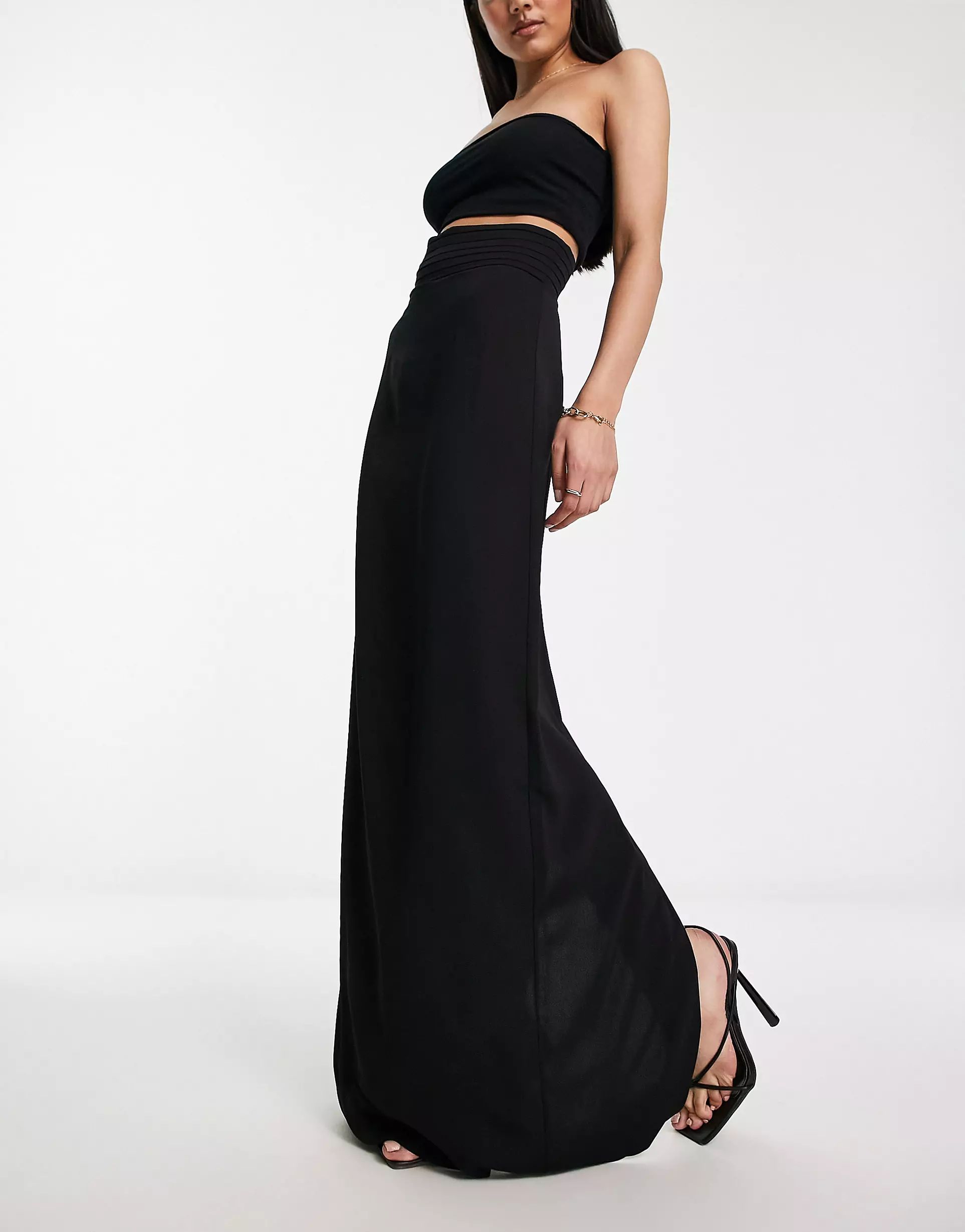 ASOS DESIGN super high waist maxi pencil skirt with pleated waistband in black | ASOS (Global)