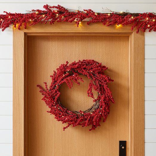 Pre-Lit Faux Red Berry Wreath & Garland | West Elm (US)