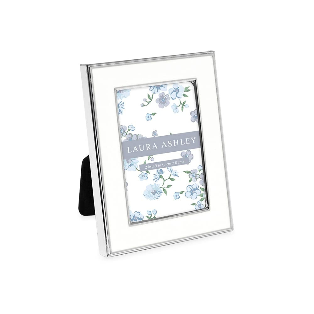 Laura Ashley 2x3 White Enamel Picture Frame, Silver Metal Edge with Easel, for Countertop, Counte... | Amazon (US)