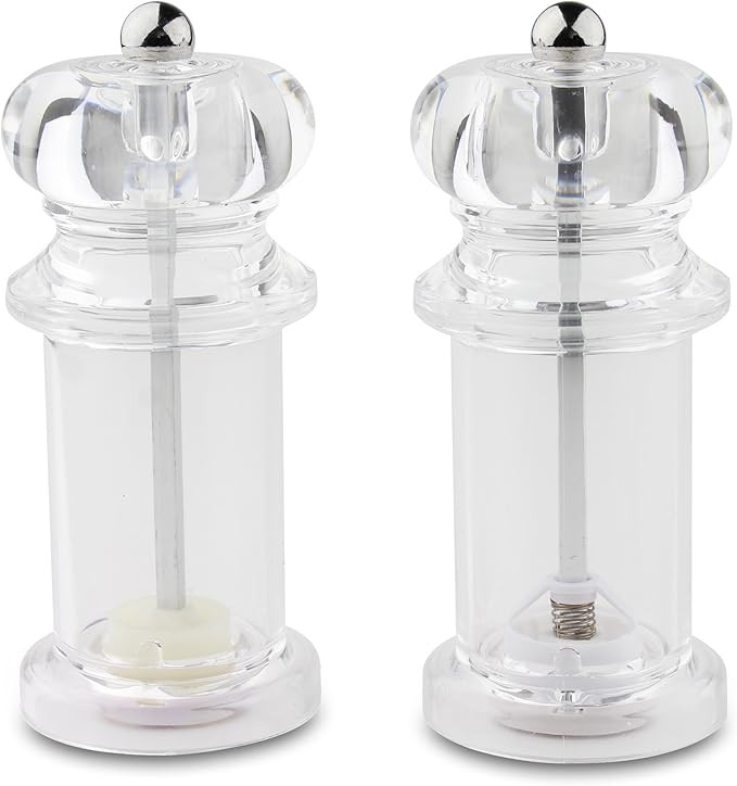 Salz- und Pfeffermühle 2er Set, korrosionsfreie Keramikräder, Acryl klar, 14cm | Amazon (DE)