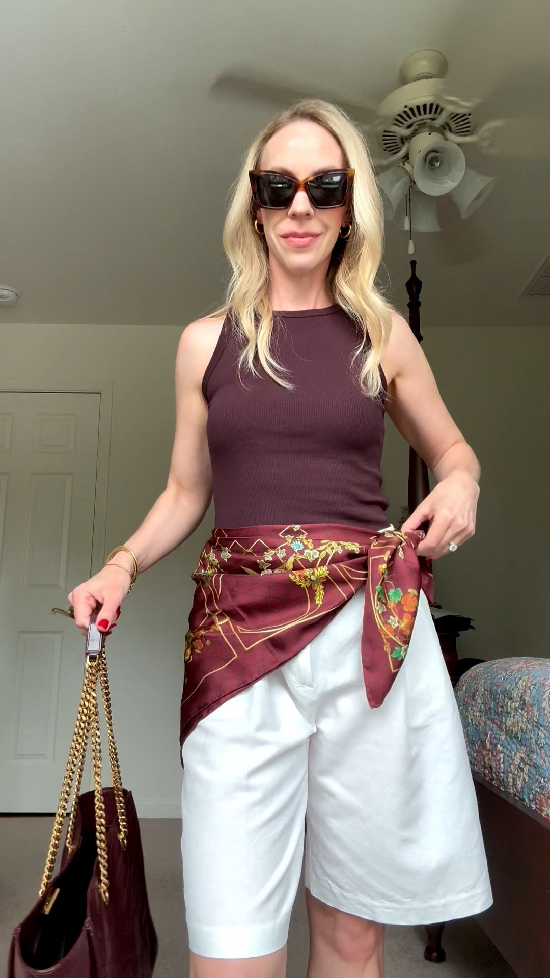 Casual outfit for late summer - this burgundy tank is under $13 and the bermuda shorts are under $30

#LTKSeasonal #LTKOver40 #LTKSaleAlert