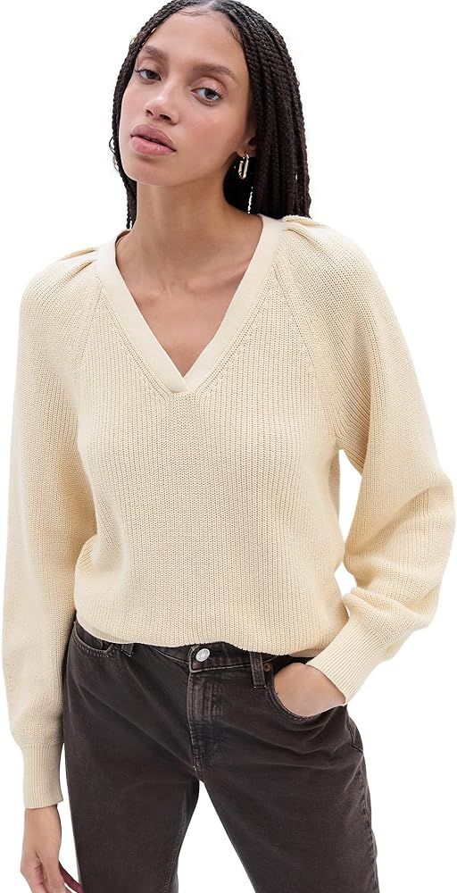 GAP Women's Ribbed V-Neck Sweater with Oversized Sleeves | Amazon (US)