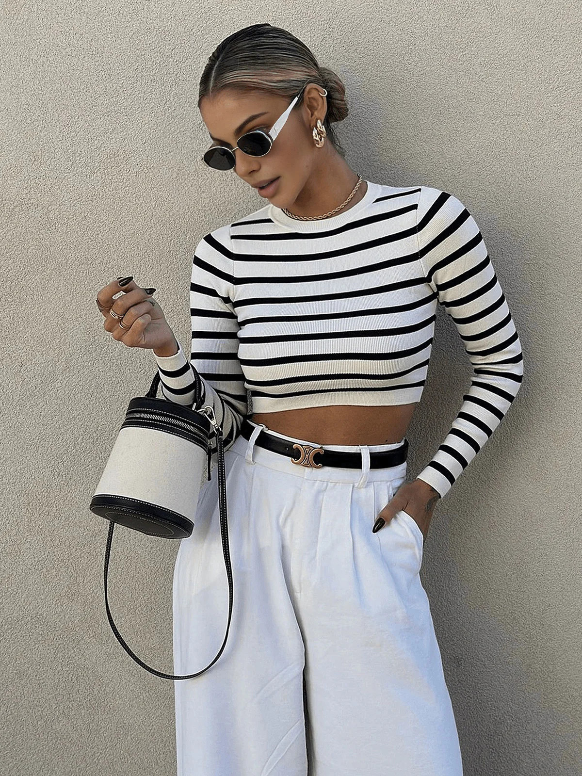 Striped Crop Bodycon Knit Top | Commense
