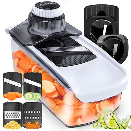 Fullstar Mandoline Slicer for Kitchen, Fruit Cutter, Cheese Grater, Cucumber Slicer, Veggie Spiralizer, Food Cutter & Kitchen Gadgets & Gifts with Safety Glove (6 in 1, White) | Amazon (US)