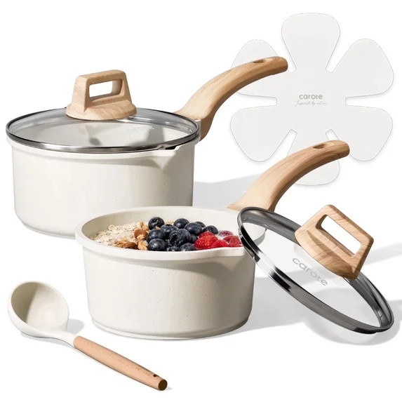 CAROTE 6-Piece Non-Stick Saucepan Set with Lids, 1.5QT and 3QT Cookware, Induction Compatible, Wh... | Walmart (US)