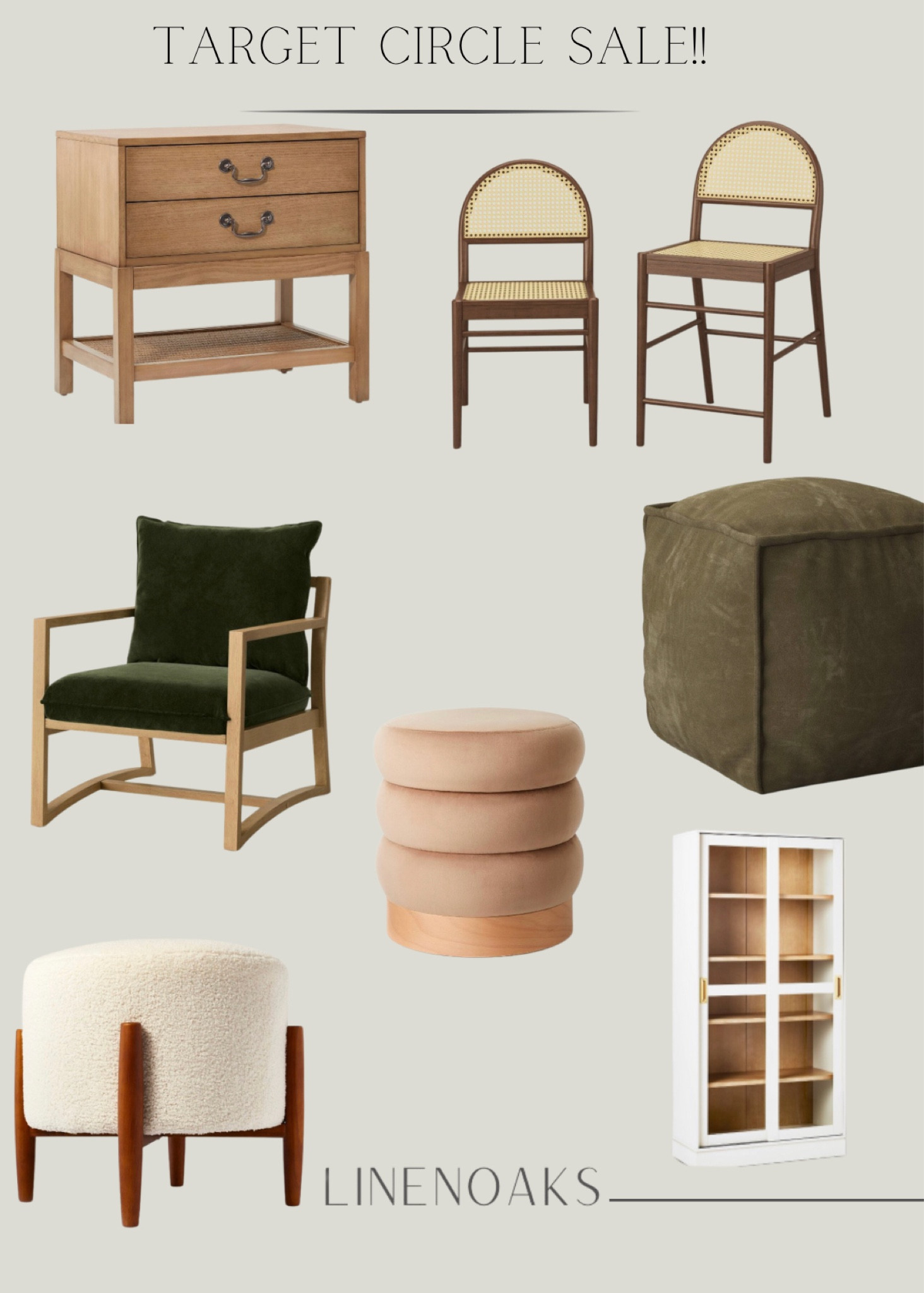 Target sale
Dining chairs
Counter stool
Ottoman 
Pour 
Curio cabinets
Accent chairs 
Dresser 
Nightstand 

#LTKhome