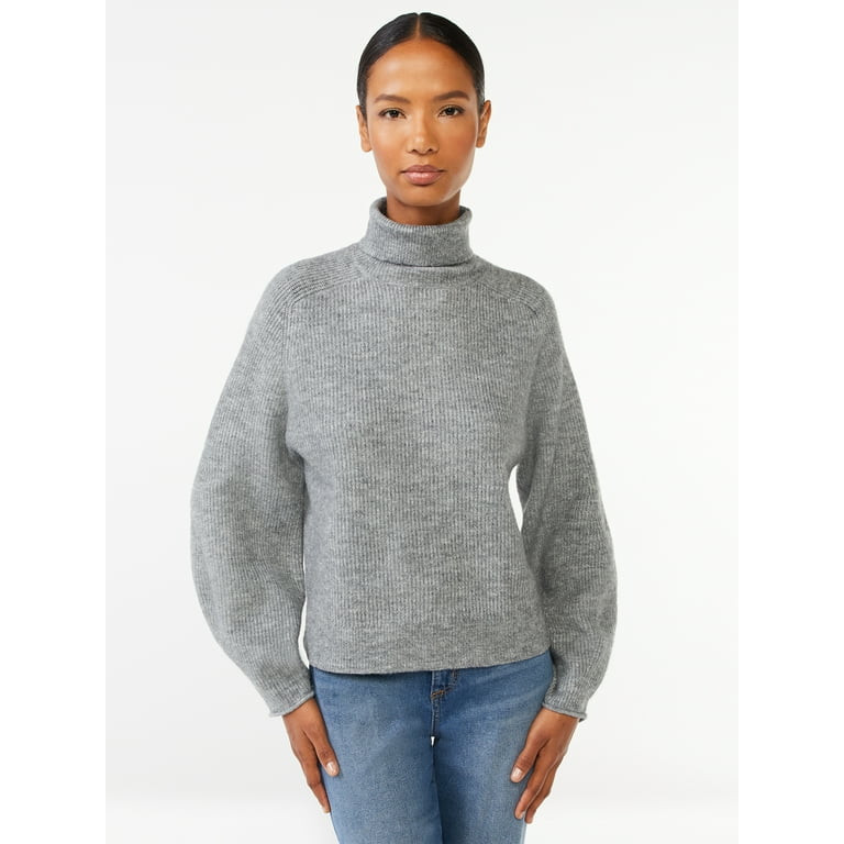 Scoop Women's Ribbed Oversized Turtleneck Sweater with Long Sleeves, Sizes XS-XXL | Walmart (US)