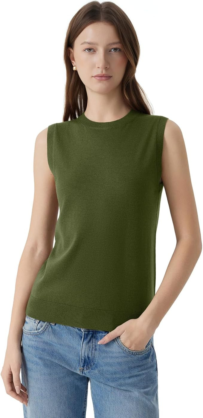 SUUKSESS Women Silk Cashmere Blend Crew Neck Sweater Vests Sleeveless Tank Tops | Amazon (US)