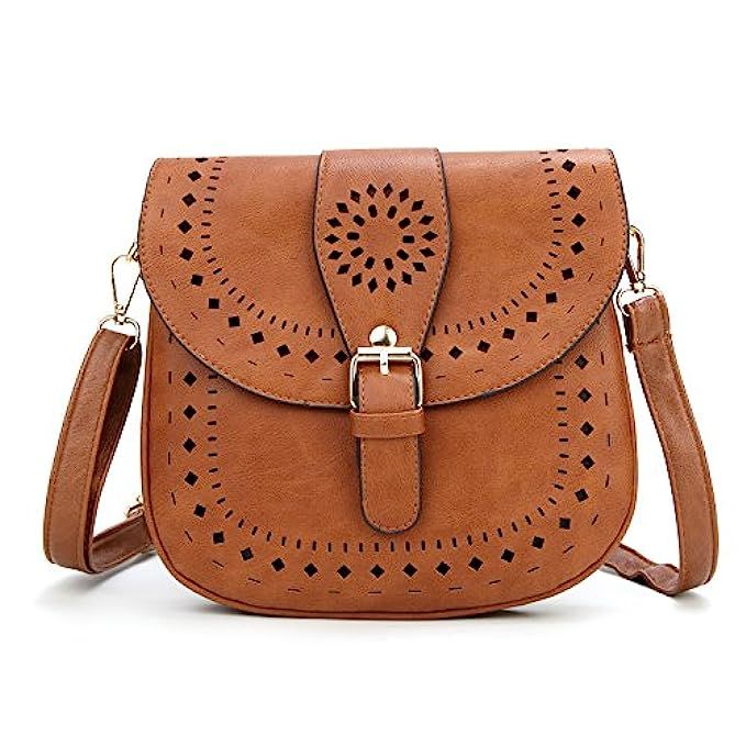 Forestfish Ladie's PU Leather Vintage Hollow Bag Crossbody Bag Shoulder Bag | Amazon (US)