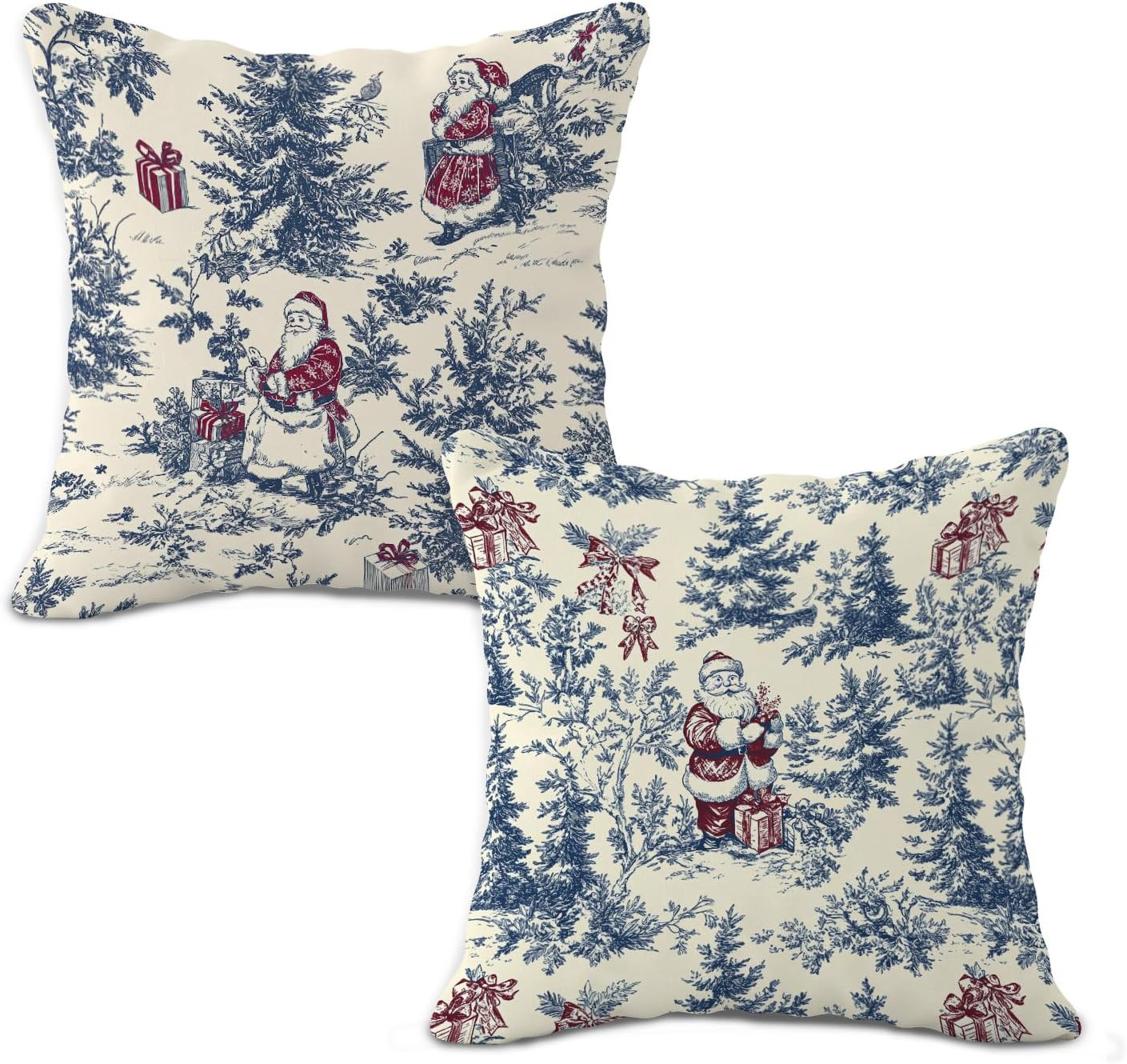 Vintage Blue Chinoiserie Christmas Santa Pillow Covers 18x18, Retro Blue Toile Christmas Tree Santa Decorative Throw Pillow Covers for Couch Sofa Bedroom Living Room Home, Set of 2 | Amazon (US)