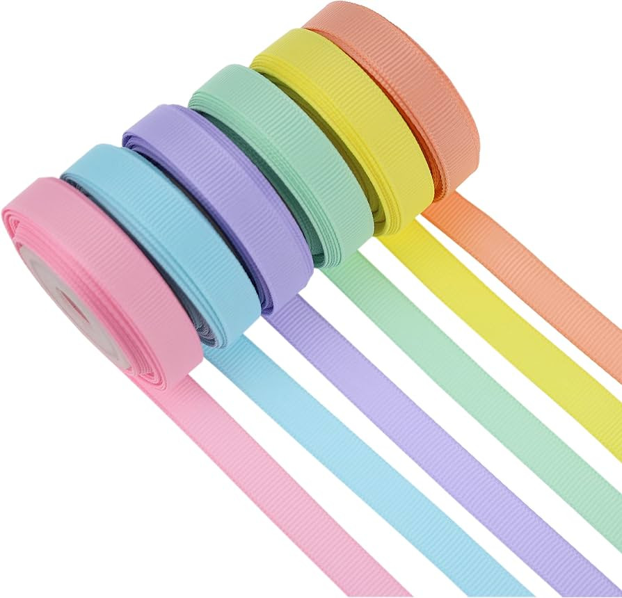 DINDOSAL 6 Rolls Pastel Rainbow Ribbon 3/8" Thin Grosgrain Ribbon Assortment Pastel Colored Craft... | Amazon (US)