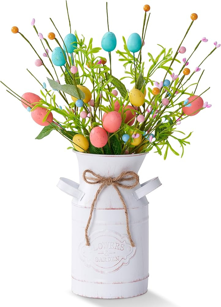Spring Easter Centerpieces for Tables, Table Decor with Pastel Easter Eggs and Berries, White Vin... | Amazon (US)