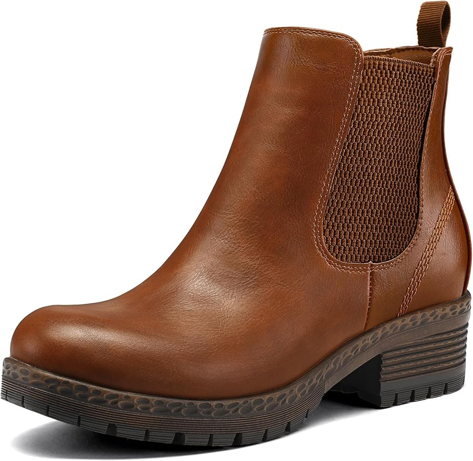 mysoft Women's Chelsea Ankle Boots Side Zipper Chunky Block Low Heel Booties Lug Sole Short Boots | Amazon (US)
