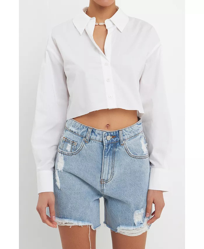 Women's Raw Edge Cropped Shirts | Macys (US)
