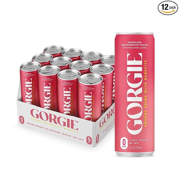 GORGIE Sugar Free Natural Energy Drinks, Sparkling Watermelon Crush (12 Pack) - Healthy Energy Dr... | Amazon (US)