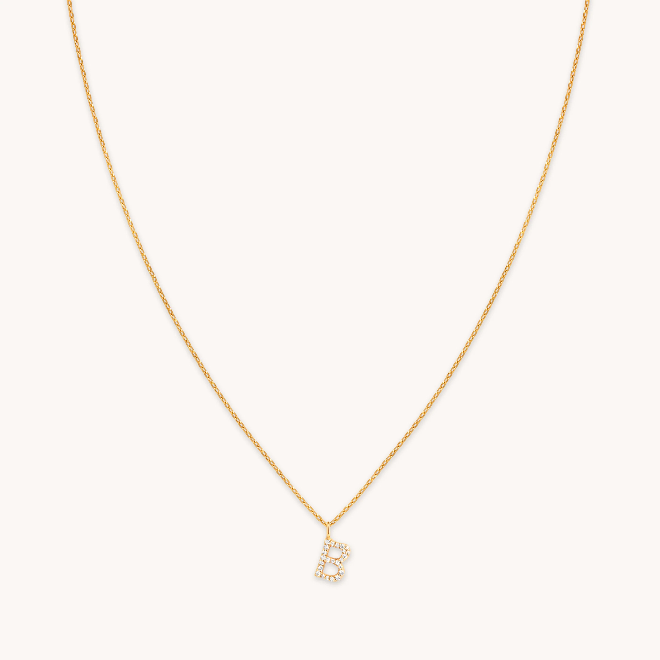 B Initial Pavé Pendant Necklace in Gold | Astrid & Miyu UK