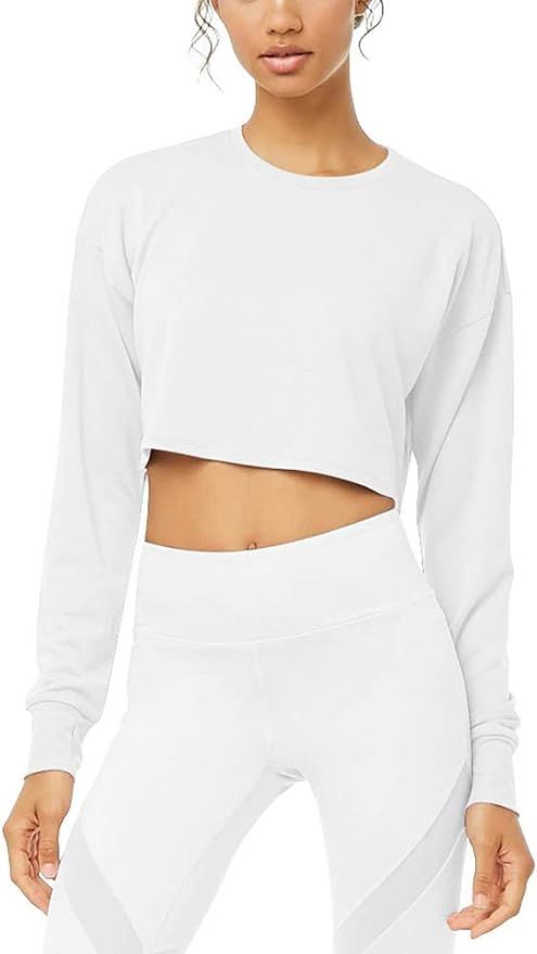 Bestisun Long Sleeve Crop Top Cropped Sweatshirt for Women with Thumb Hole | Amazon (US)