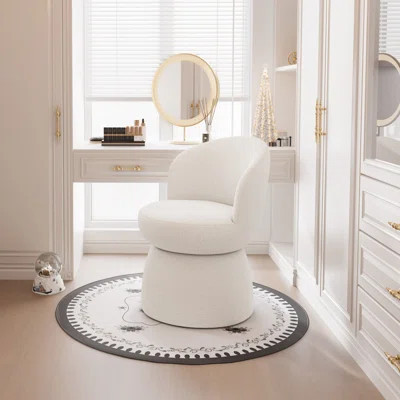 Upholstered Accent Chair, Swivel Vanity Stool With Wingback, Boucle Fabric Make-up Chair | Wayfair North America
