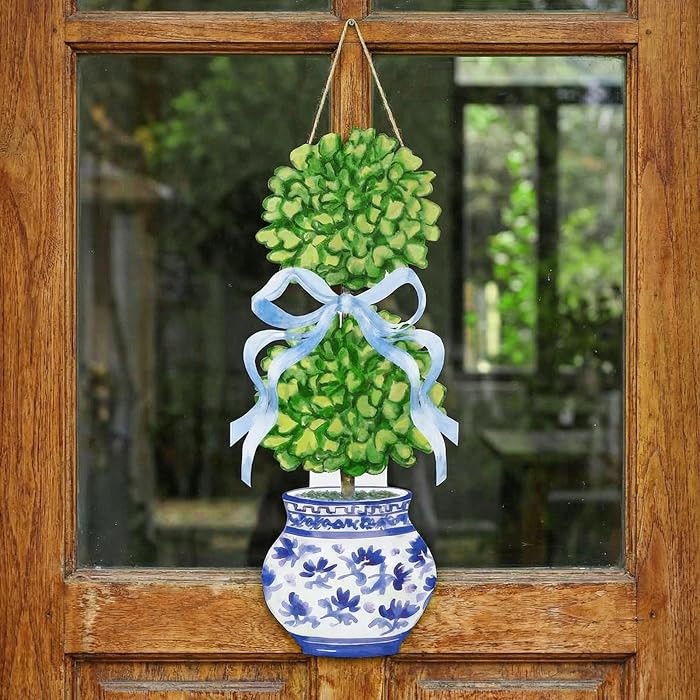 RattanView Large Size Chinoiserie Bonsai Door Hanger Rustic Topiary Wooden Sign Front Door Home W... | Amazon (US)