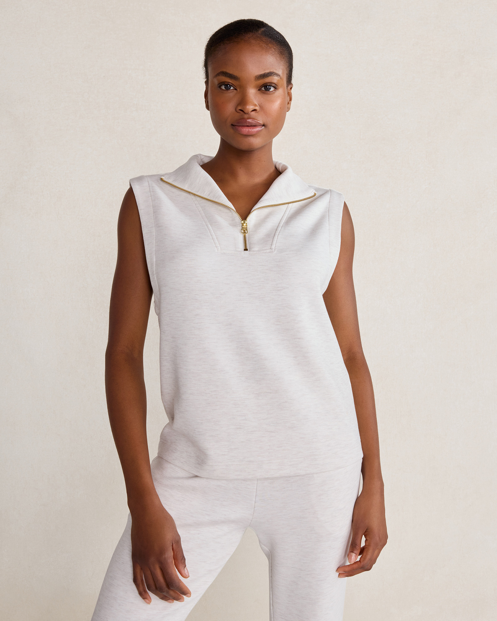Varley Half Zip Tank Top | White Marl | XL | Haven Well Within