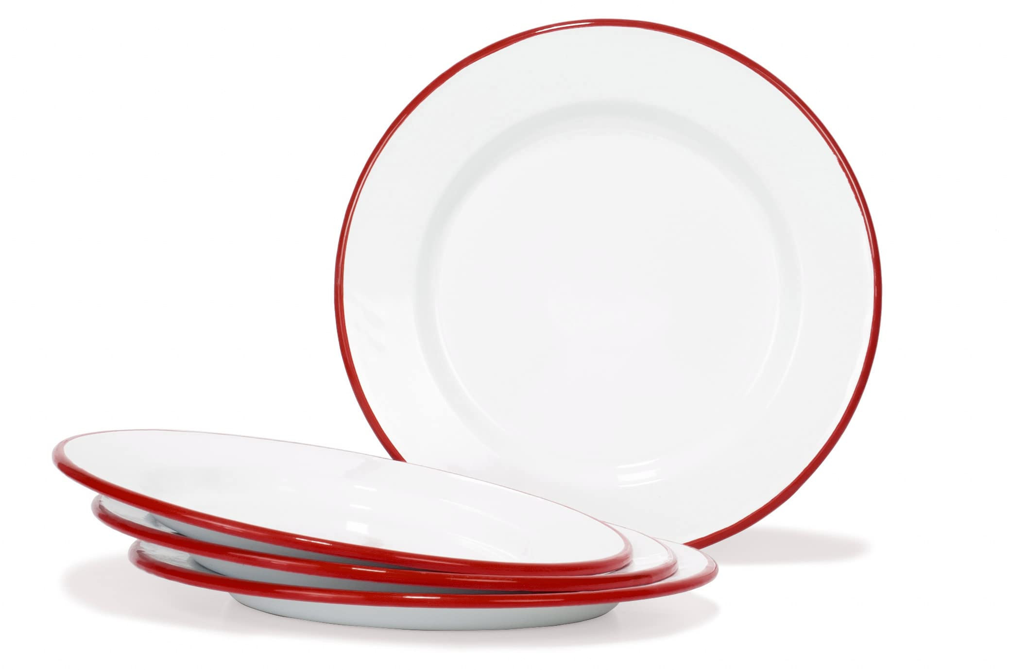 Red Co. Set of 4 Enamelware Metal Classic 10" Round Dinner Plate, Solid White/Red Rim | Amazon (US)
