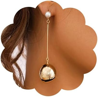 Wiwpar Gold Vintage Pearl Statement Ball Post Dangle Earrings Long Big Disco Ball Drop Dangle Ear... | Amazon (US)