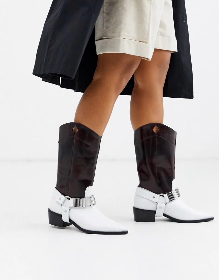 ASOS DESIGN Cryptic premium leather harness western boots-Brown | ASOS (Global)