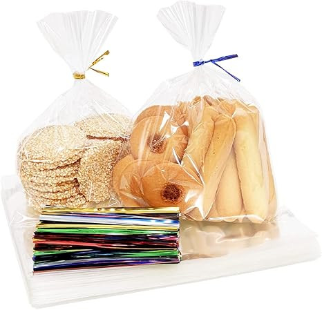 100PCS Cellophane Bags 6x9 inches, Clear Treat Bags with 4’’ Twist Ties, Plastic Cello Bags 1... | Amazon (US)