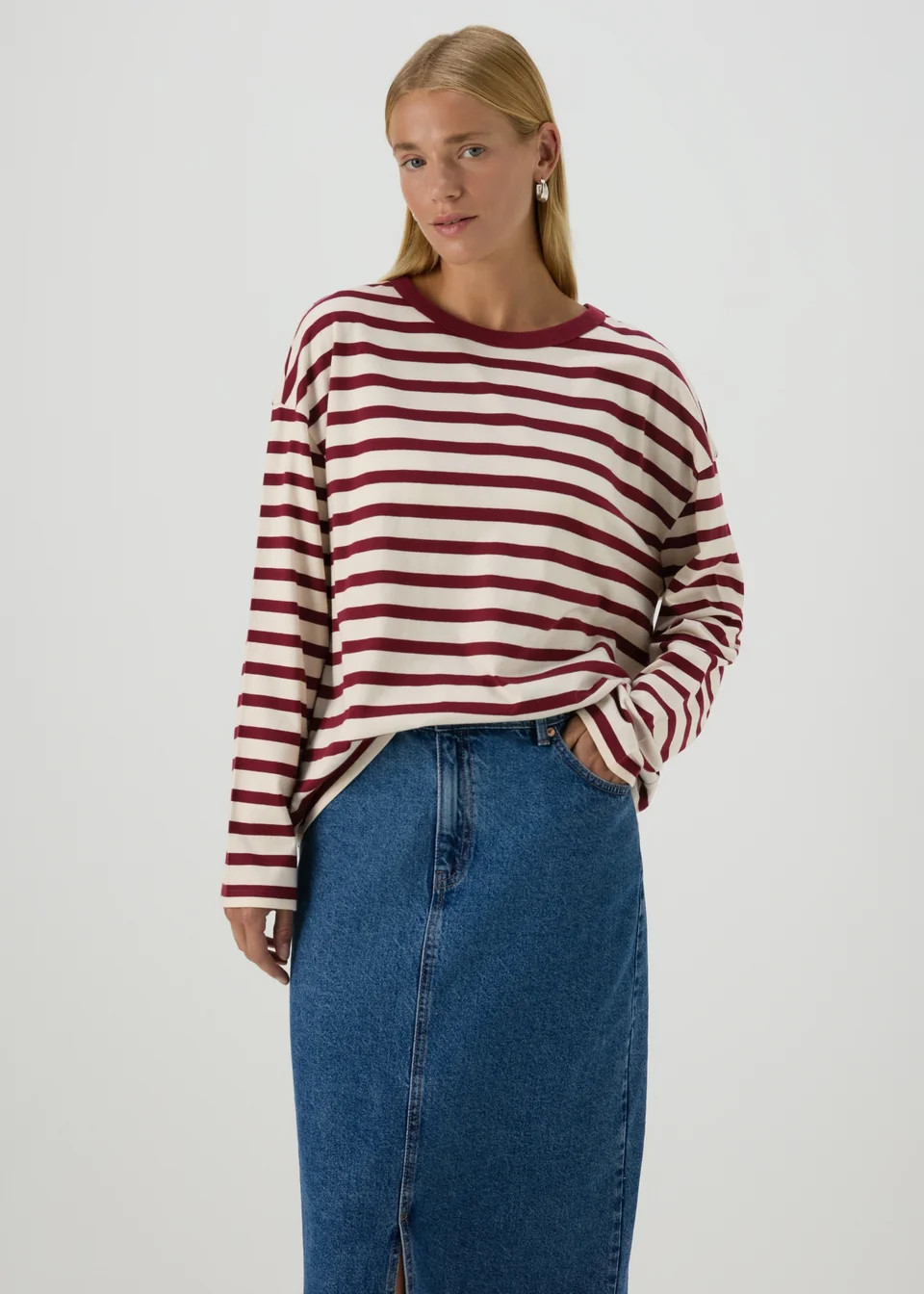 Burgundy Relaxed Striped T-Shirt - Large | Matalan (UK)