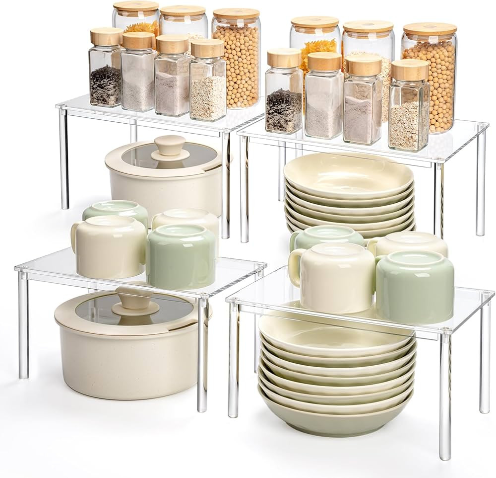 Acrylic Cabinet Organizer, Set of 4 Spice Rack Organizer for Cabinet, Desk Countertop Shelf Organ... | Amazon (US)
