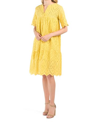 Made In Italy Cotton Eyelet Scallop Hem Dress | TJ Maxx