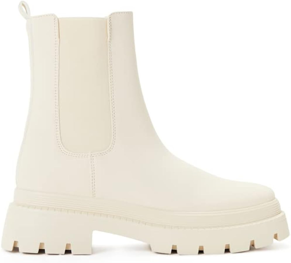 JustFab Women's Chelsea Fashion Ankle Boots Chunky Block Low Heel Booties Lug Sole Short Boots Sa... | Amazon (US)