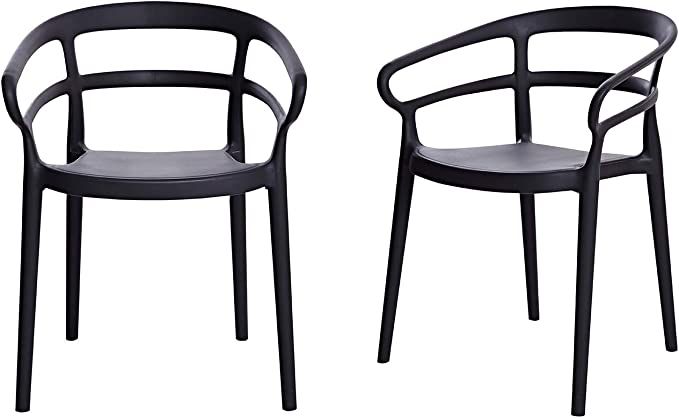 Amazon Basics Modern Curved Back Dining Chair Set, Molded Plastic Chairs with Arms for Kitchen, D... | Amazon (US)