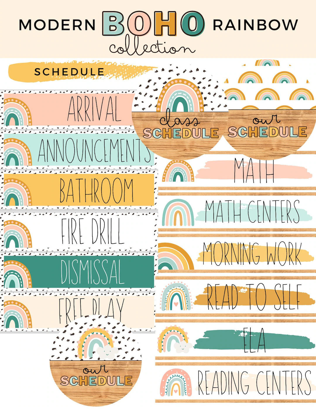 Modern Boho Rainbow Classroom Schedule [editable] | Etsy (US)