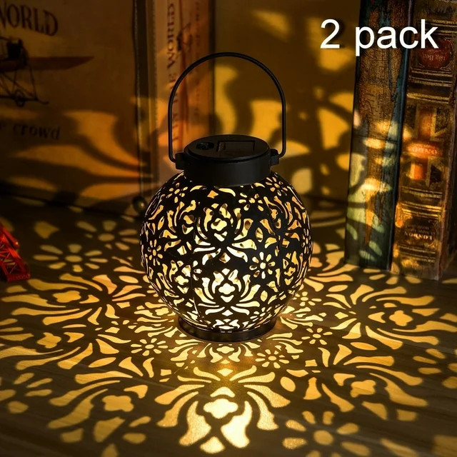 2 Pack Outdoor Solar Hanging Lantern Lights Metal LED Decorative Light for Garden Patio Courtyard... | Walmart (US)