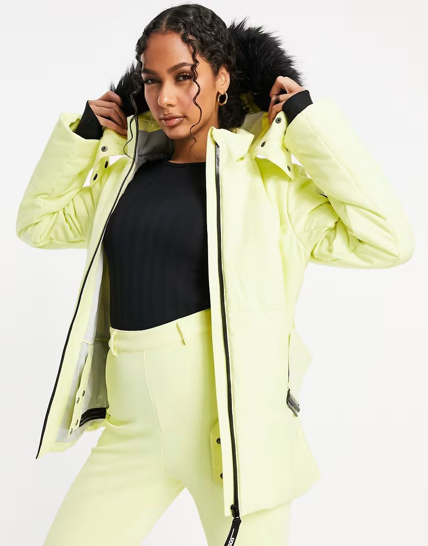 ASOS 4505 ski belted jacket with faux fur hood-Yellow | ASOS (Global)