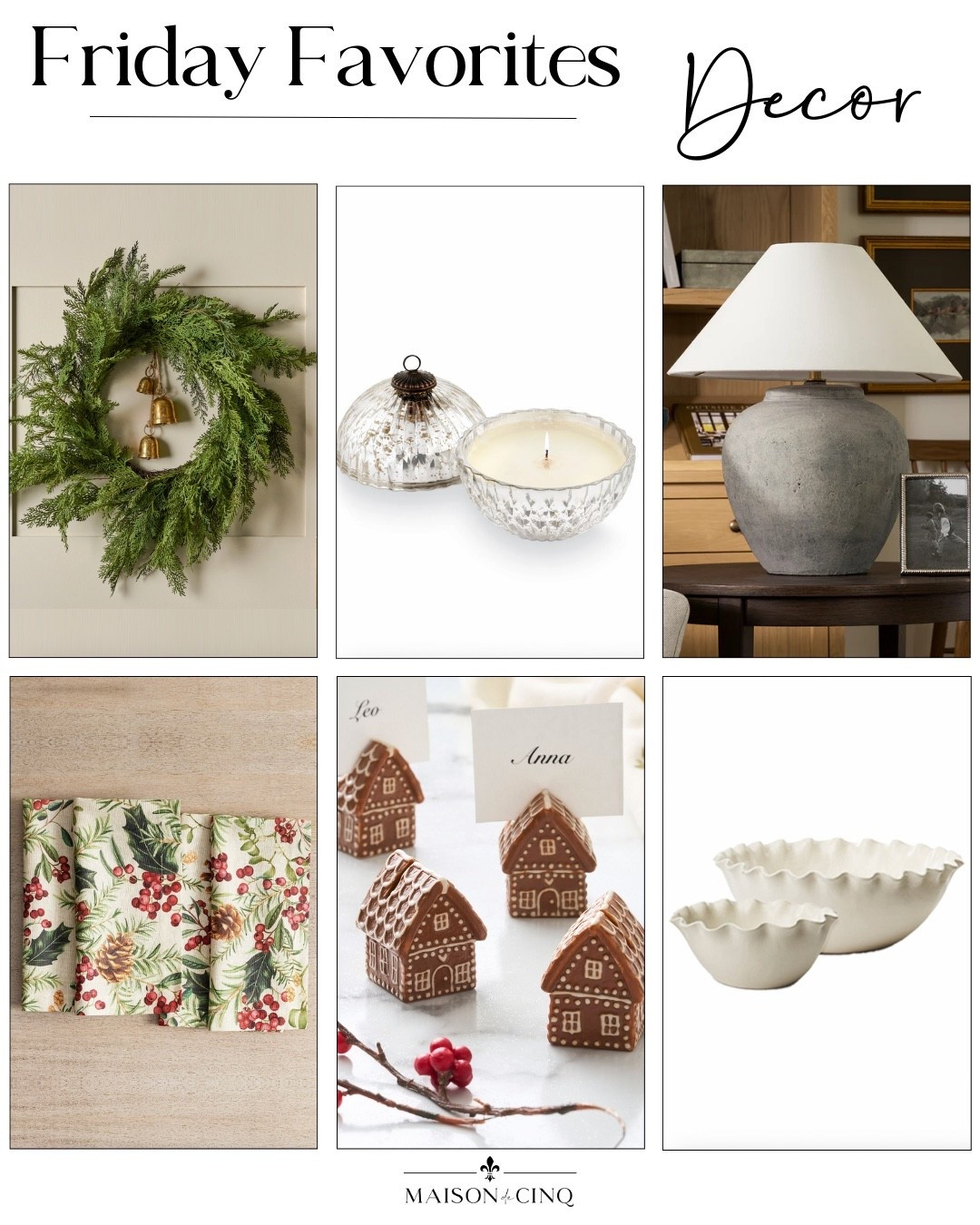 So many great finds for Friday Favorites this week - and most are on sale!

Christmas decor, holiday decor, holiday hosting, tabletop, napkins, table lamp, wreath, scented candles, holiday candle 

#LTKHoliday #LTKHome #LTKFindsUnder50