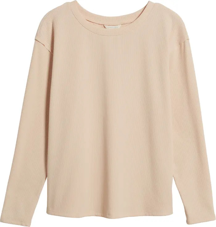 Pleat Black Long Sleeve Rib Top | Nordstrom