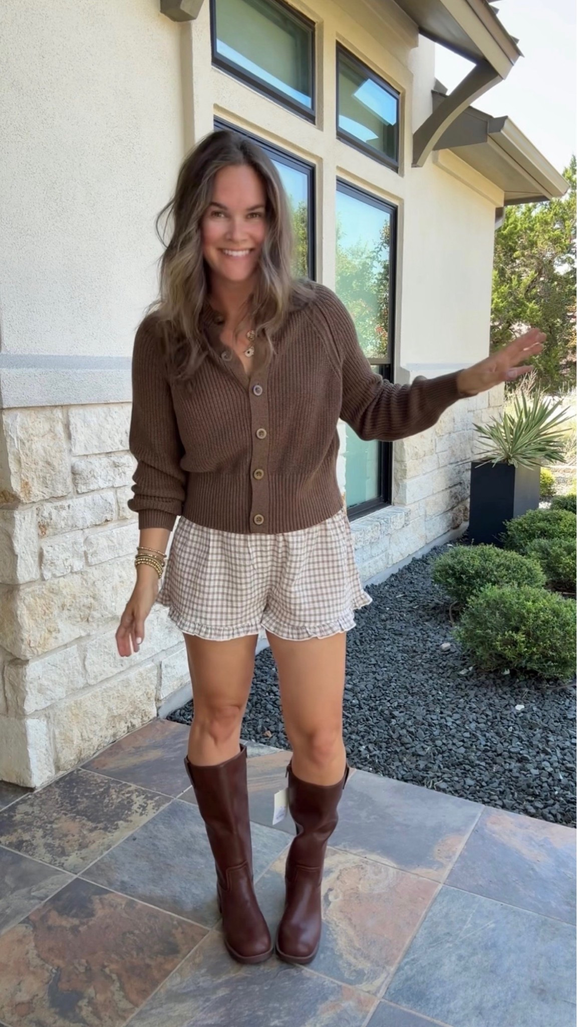 Cannot get over these brown boots for fall 🤎 They look expensive but are so affordable! I love pairing them with these little plaid shorts and a cardigan for the perfect transitional look.

#LTKSeasonal #LTKootd #LTKgrwm
